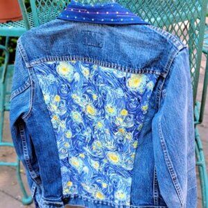 Dreamy Upcycled Denim Jacket Van Gogh Tribute Levis Classic Men's Small
